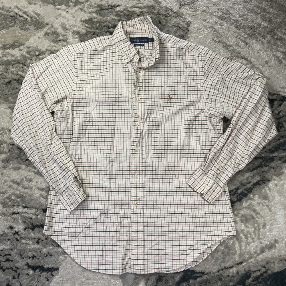 Ralph Lauren Polo VTG Classic Fit Shirt L Gray Plaid Shirttail Hem Button Down